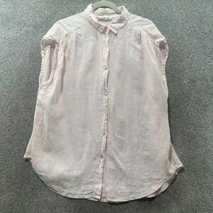 Nina Kendosa Paris Blouse Top 100% Linen Made in Italy Button Up Pink Sleeveless